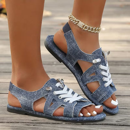 Women's Lace-Up Cutout Flat Sandals