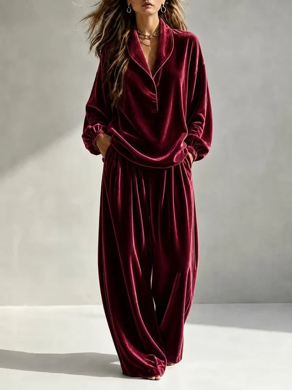 Women’s Velvet-Look Relaxed Pants Set
