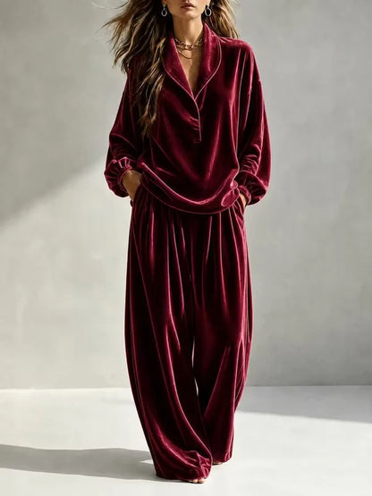 Women’s Velvet-Look Relaxed Pants Set