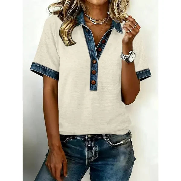 Women’s Button V-Neck Short-Sleeve Top