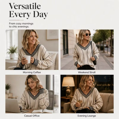 Women's Striped V-Neck Sweater