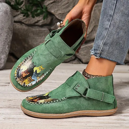 Women's Cat Print Slip-On Loafers