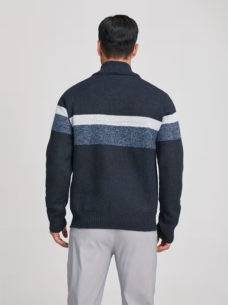 Men's Textured Quarter-Zip Stand Collar Sweater