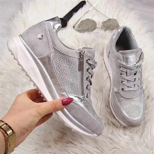Women's Lace-Up Sneakers with Side Zipper