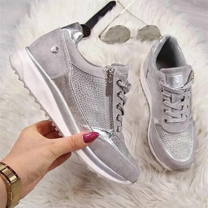 Women's Lace-Up Sneakers with Side Zipper