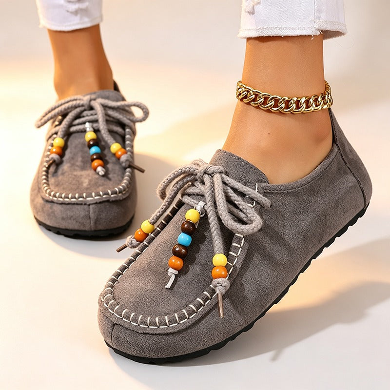 Women's Beaded Lace-Up Loafers