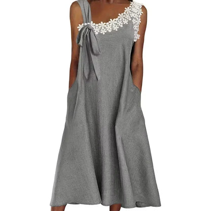 Women’s Floral Lace Trim Bow-Shoulder Dress