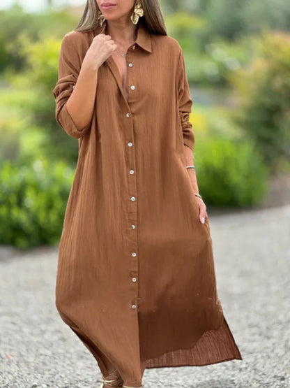 Women's Button-Front Long Sleeve Shirt Dress
