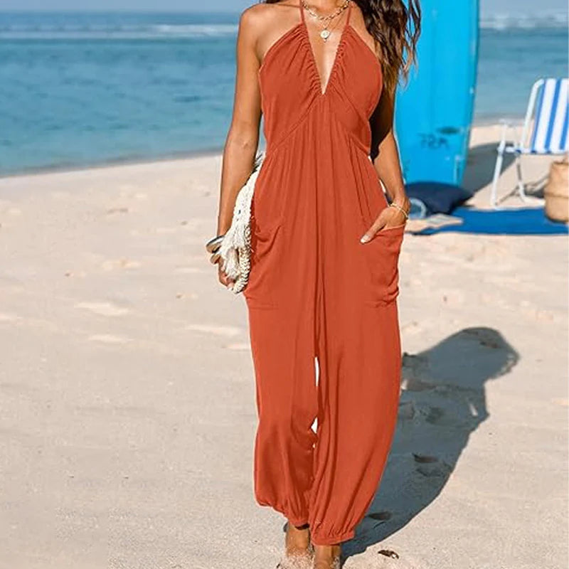 Women's Halter Neck Backless Jumpsuit