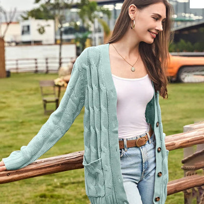 Women's Cable Knit Button-Up Cardigan