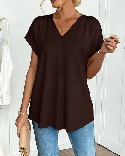 Women’s V-Neck Pleated Back Short-Sleeve Top