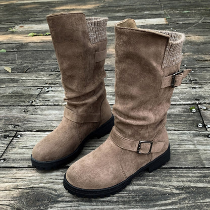 Women's Suede-Look Buckle Boots