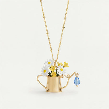 Women's Floral Watering Can Pendant Necklace