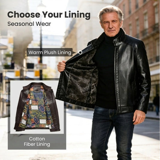Men's Leather-Look Stand-Collar Jacket