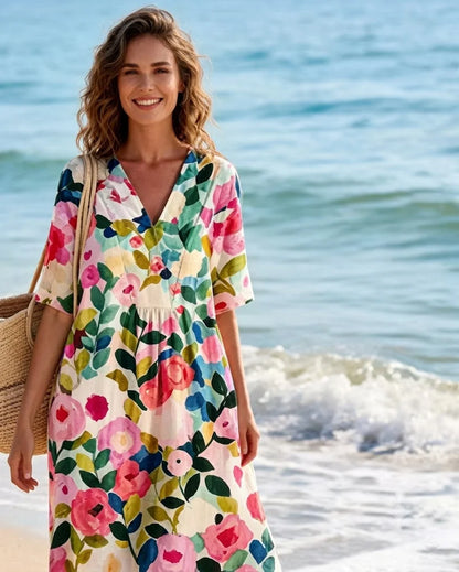 Women's Floral V-Neck Short Sleeve Dress
