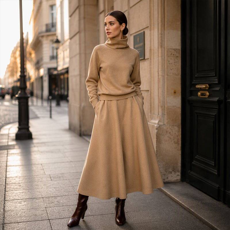 Women's High-Neck Top and Skirt Set