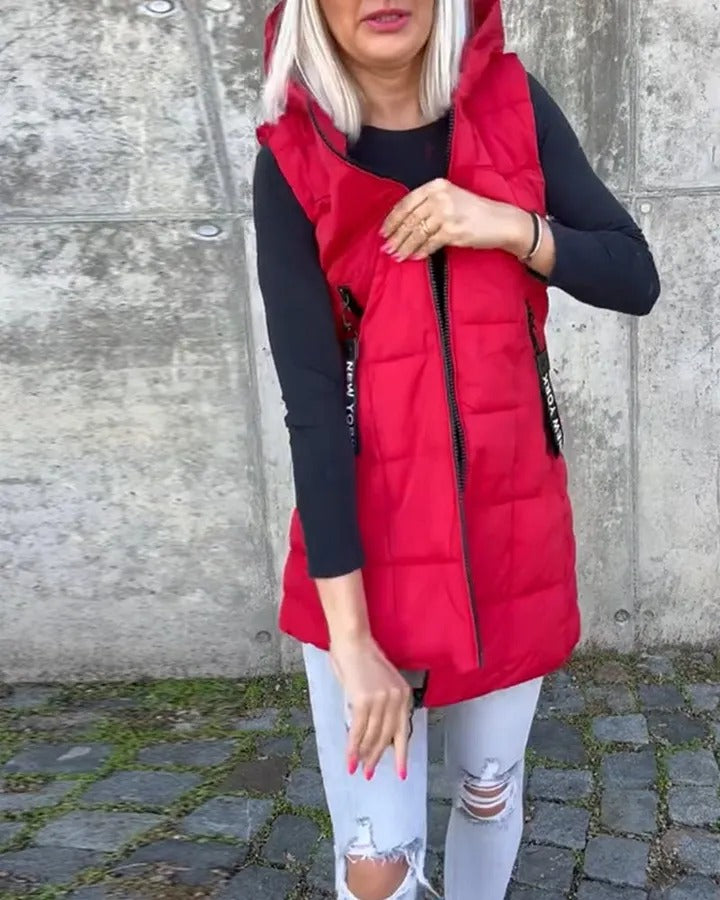 Women's Hooded Quilted Zip-Front Vest
