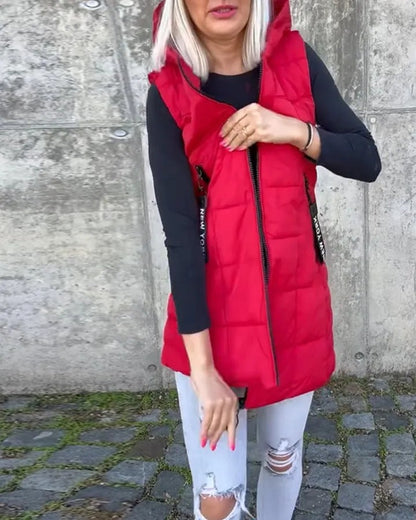 Women's Hooded Quilted Zip-Front Vest