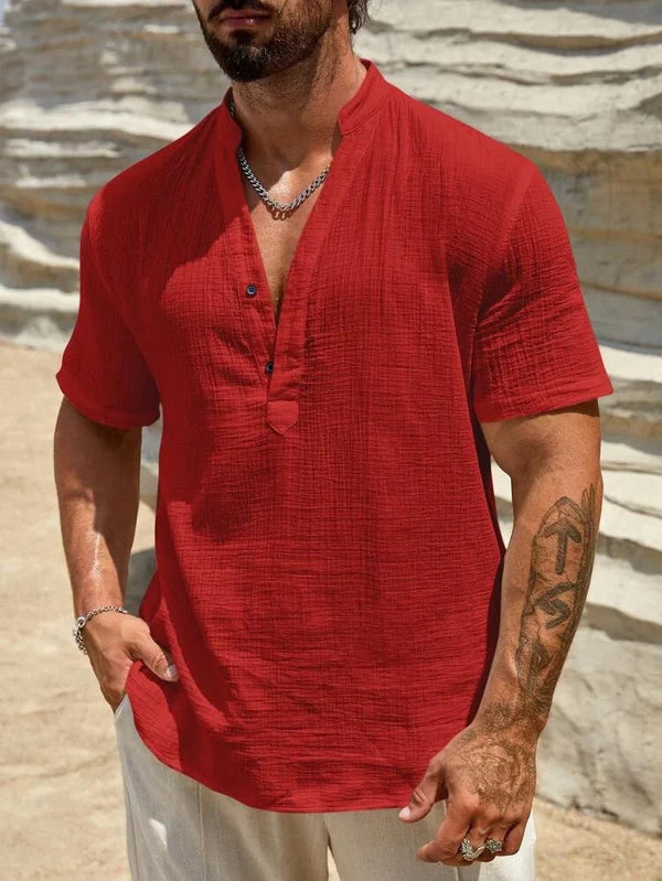 Men’s Stand Collar Button-Front Shirt