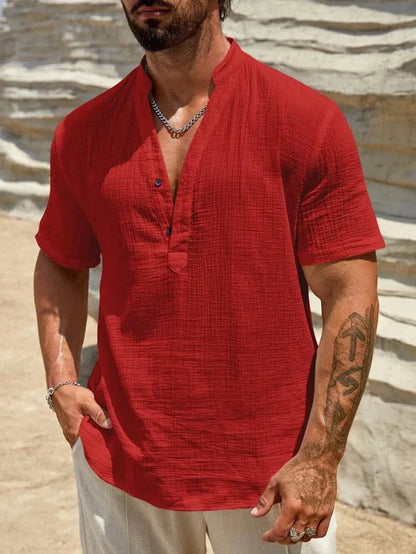 Men’s Stand Collar Button-Front Shirt