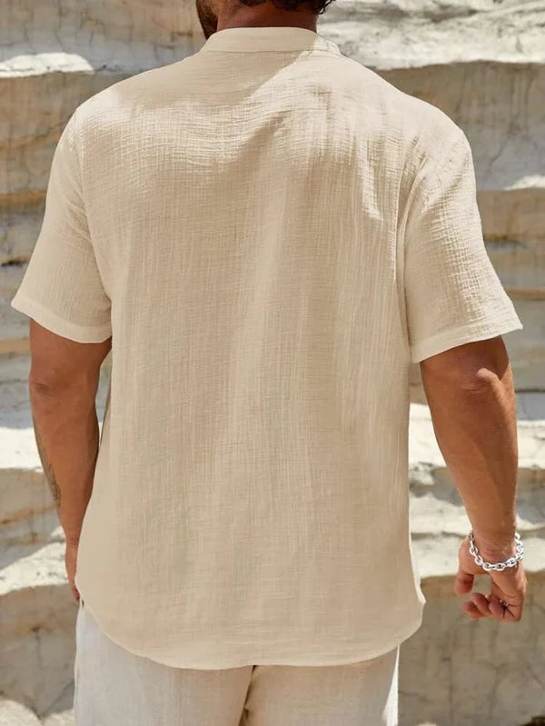 Men’s Stand Collar Button-Front Shirt