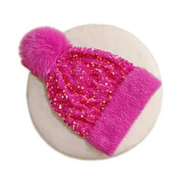 Unisex Sequin Pom Beanie