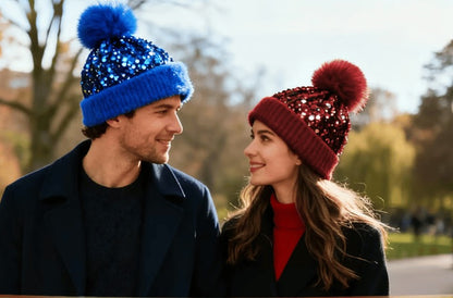 Unisex Sequin Pom Beanie
