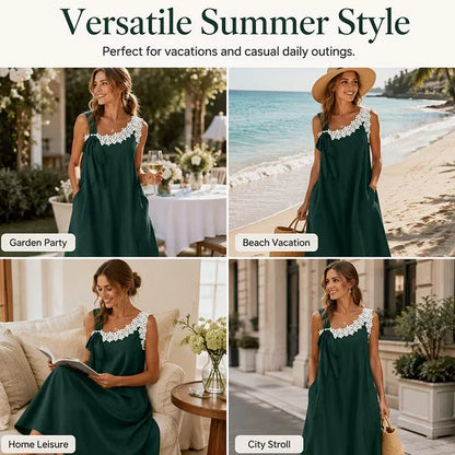 Women’s Floral Lace Trim Bow-Shoulder Dress