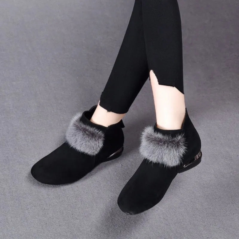 Women's Ankle Boots with Fluffy Trim