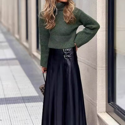 Women's Pleated Skirt with Side Buckle Details