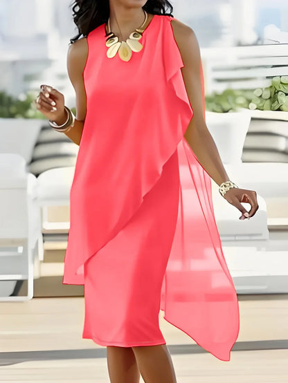 Women's Sleeveless Asymmetrical Layered Midi Dress