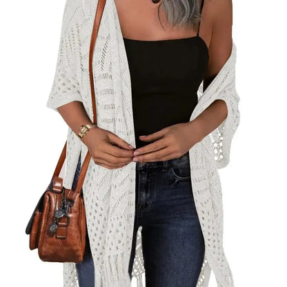 Women's Oversized Crochet Knit Tassel Cardigan