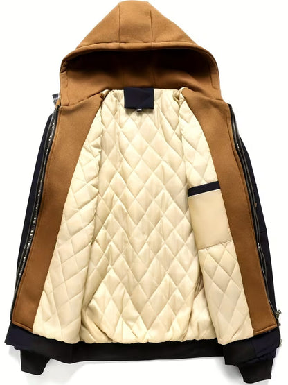 Men's Hooded Plaid Trim Jacket