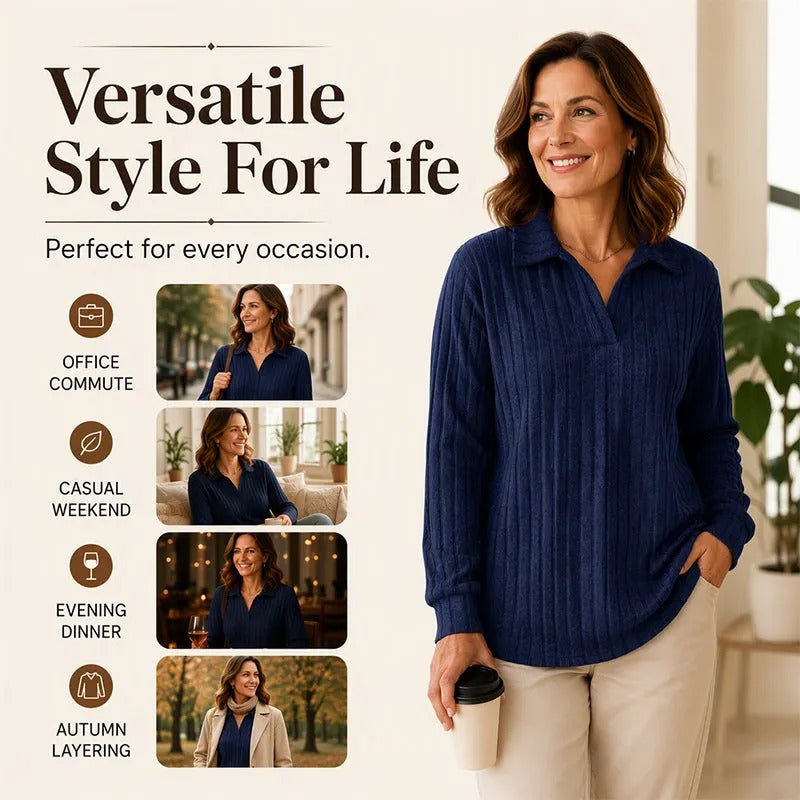 Women's Ribbed Collared V-Neck Sweater