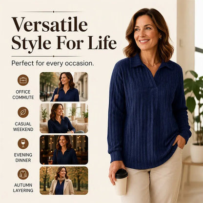 Women's Ribbed Collared V-Neck Sweater