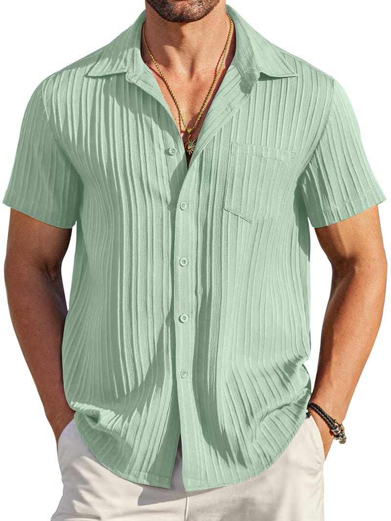 Men's Textured Button-Up Short Sleeve Shirt