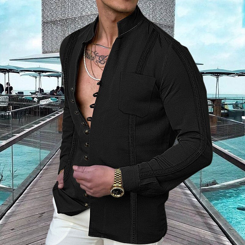 Men's Stand Collar Button Front Shirt