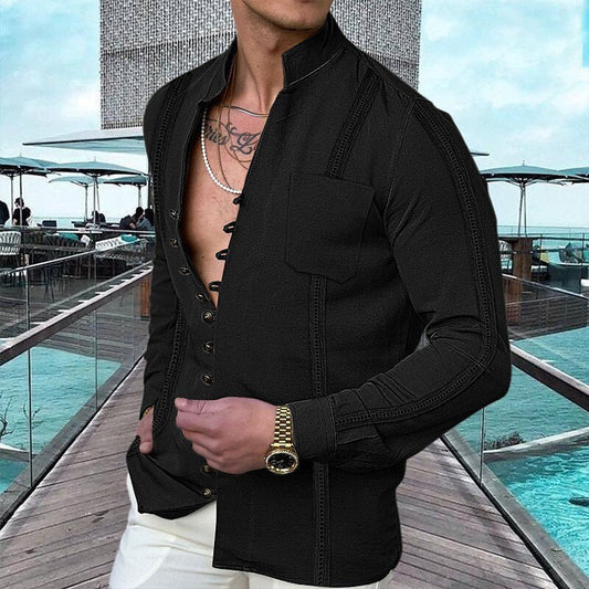 Men's Stand Collar Button Front Shirt