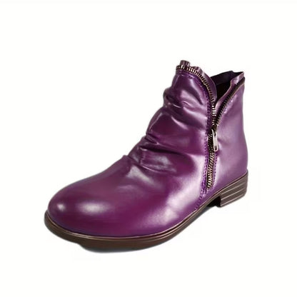 Women's Double-Zip Low Heel Ankle Boots