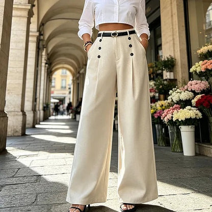 Women's Wide-Leg Button-Front Dress Pants
