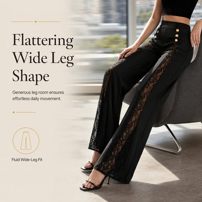 Women's Lace Panel Wide-Leg Pants