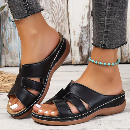 Women's Cutout Stitch Detail Slide Sandals