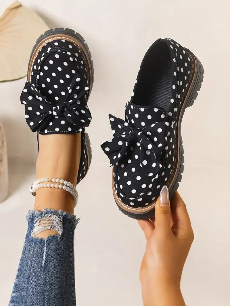 Women's Polka Dot Bow Detail Platform Loafers