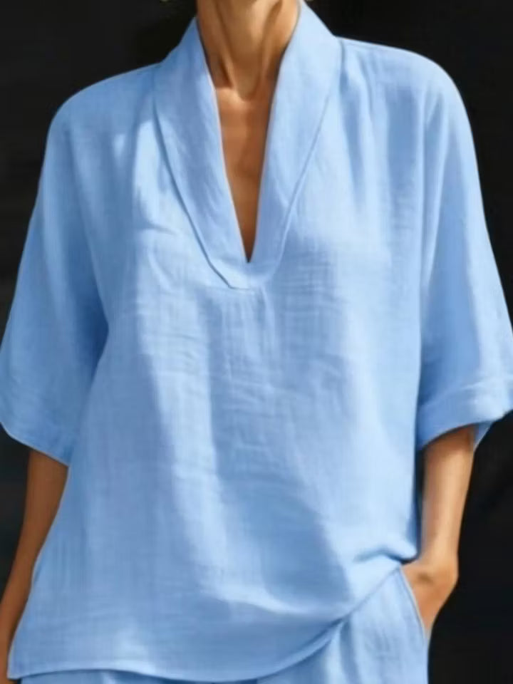 Women's V-Neck Textured Top & Shorts Set