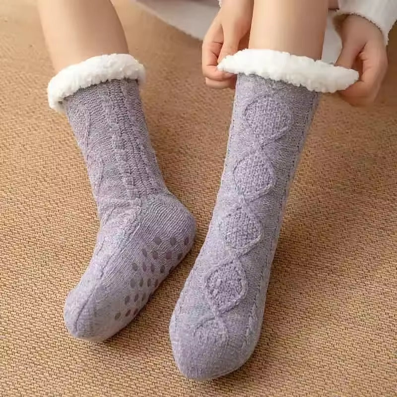 Unisex Knit Slipper Socks with Fold-Over Cuffs