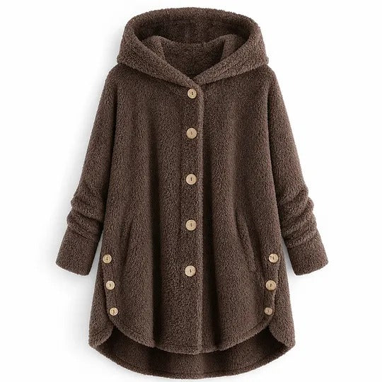 Women's Hooded Button-Front Coat with Asymmetrical Hem