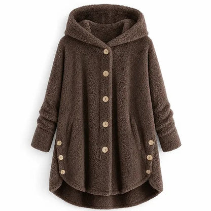 Women's Hooded Button-Front Coat with Asymmetrical Hem