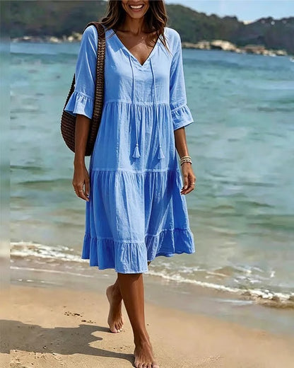 Women's Half Sleeve Tiered V-Neck Dress