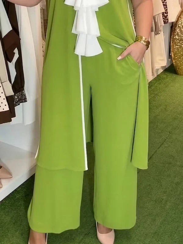 Women’s Contrast-Trim Tunic and Wide-Leg Pants Set