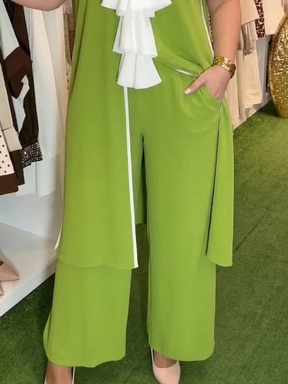 Women’s Contrast-Trim Tunic and Wide-Leg Pants Set